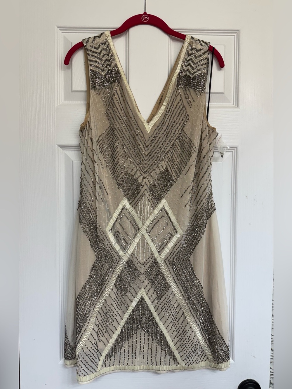 Sherrer by Jean Louis Scherrer Beaded Sleeveless V-Neck Shift Dress L